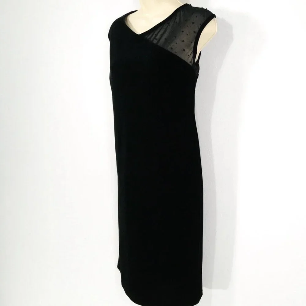 Robbie Bee Stretch Black Velvet Shift Dress Sz 10p Glitter Fairy WhimsyGoth